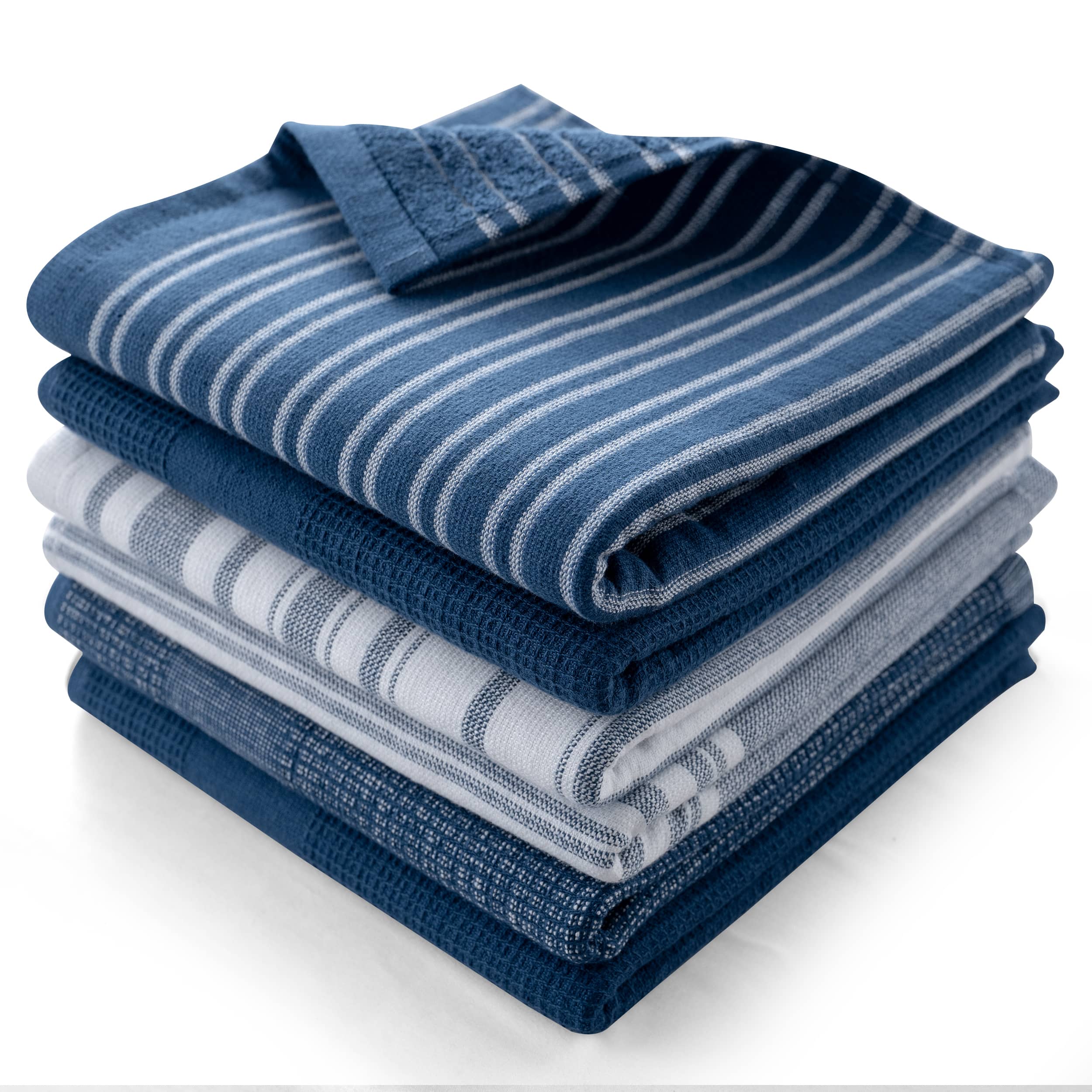 Lux Decor Collection - 6-Piece 100% Cotton Kitchen Towel Set 16x26, Highly Absorbent Terry Dish Towels, Soft & Durable, Striped & Waffle Design - Nay Blue price history on PriceWatchPro
