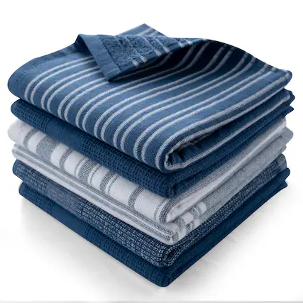 Front. Lux Decor Collection - 6-Piece 100% Cotton Kitchen Towel Set 16x26, Highly Absorbent Terry Dish Towels, Soft & Durable, Striped & Waffle Design - Nay Blue.