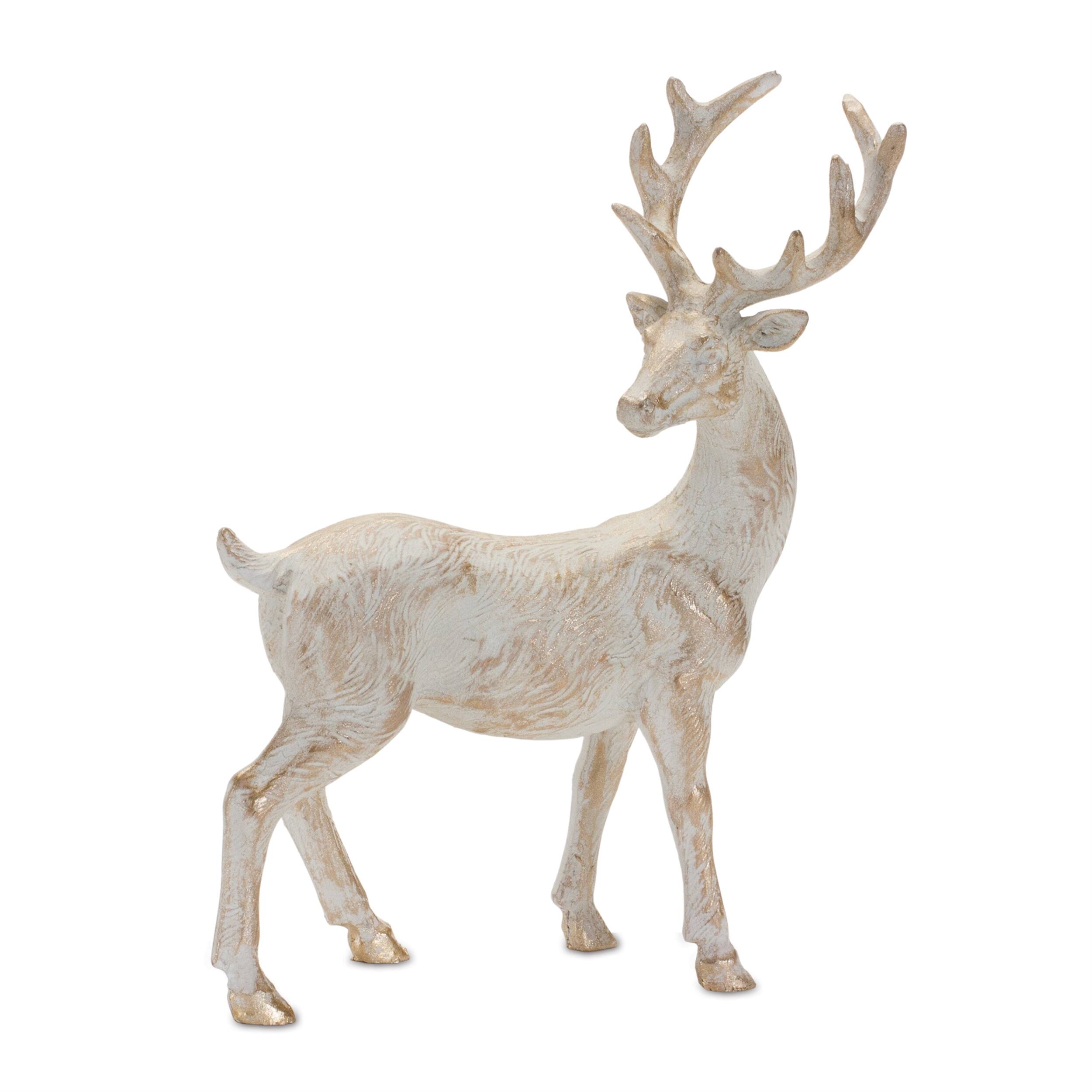 Left. BreeBe - Brushed Gold Holiday Deer Figurine (Set of 6) - White, Gold.