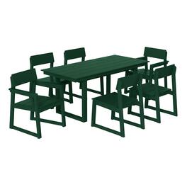 WestinTrends - Paloma 7-Piece Modern HDPE Outdoor Patio Dining Table Set With Umbrella Hole - Dark Green