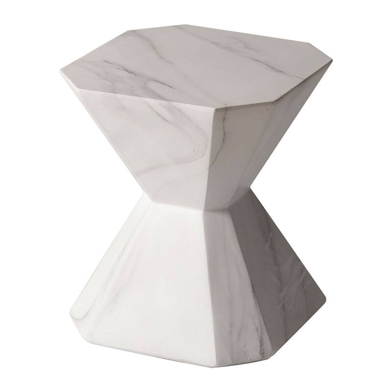 Alt View 2. LeisureMod - Azure Modern Round Fiberstone Side Table, Indoor/Outdoor Weather Resistant Accent Table - No Assembly - Marble White.