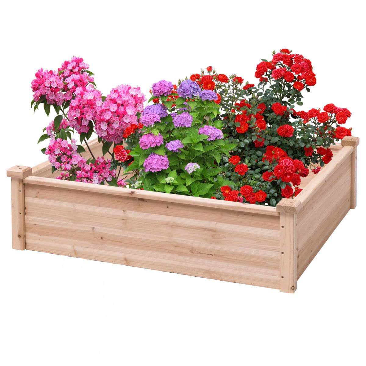 Gymax - Wooden Garden Bed Vegetable Flower Raised Square Planter Kit Outdoor Garden - Natural