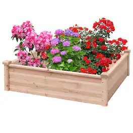 Gymax - Wooden Garden Bed Vegetable Flower Raised Square Planter Kit Outdoor Garden - Natural