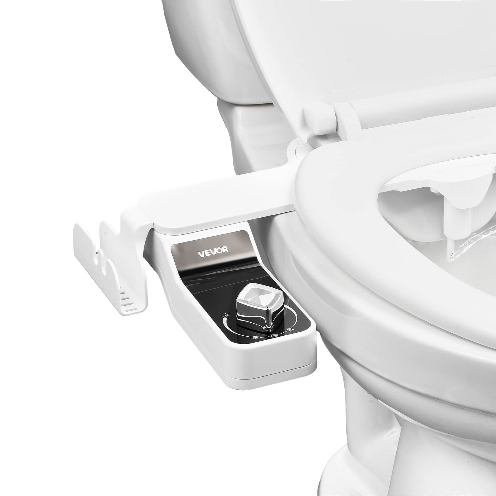 Front. VEVOR - Bidet Attachment for Toilet, 0.3" Ultra Thin Bidet Toilet Seat Attachment - Dual Retractable Nozzles - White.