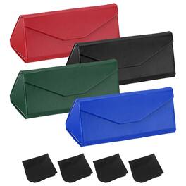 Unique Bargains - 4pcs Foldable Glasses Case, Triangle Magnetic Sunglass Organizer, PU Leather Hard Case w/ Soft Cloth - Sporty Colors