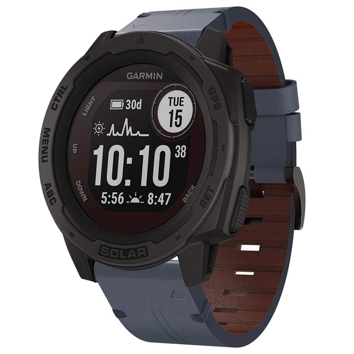 StrapsCo - Italian Leather Strap QuickFit 22 Watch Band For Garmin Instinct (Extra Long) - Slate