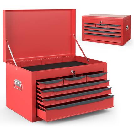 Front. Gymax - Gymax 24'' Tool Chest Case Steel Tool Box w/ 6 Drawers Top Storage Automatic Lock Red - Red.