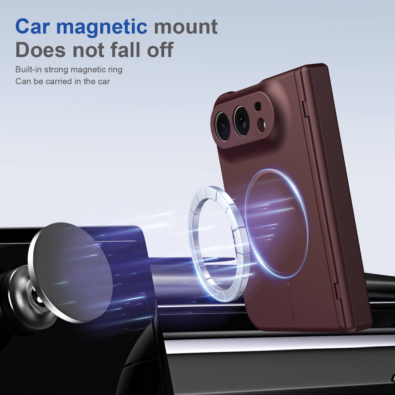 Car magnetic mount  
Does not fall off  
Built-in strong magnetic ring  
Can be carried in the car