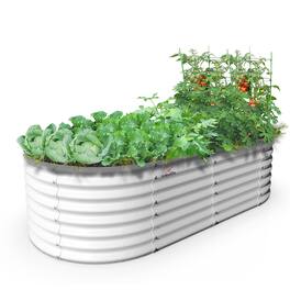 A Anleolife - Metal Oval Raised Garden Bed Planter Box for Planting Vegetables Flowers Herb (72 in. L x 36 in. W x 24 in. H) - White