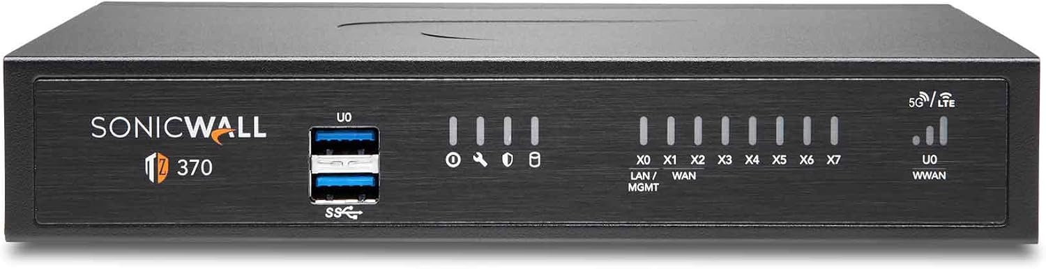 SONICWALL TZ 370

U0
5G LTE
X0 X1 X2 X3 X4 X5 X6 X7
LAN/WAN MGMT
U0
WWAN