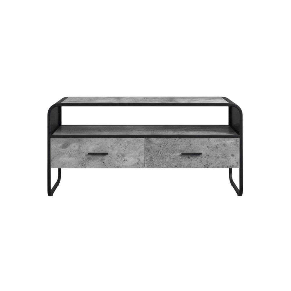 Alt View 3. FurniFact - Industrial-style TV stand, concrete gray, black finish, made from particleboard - Brown.