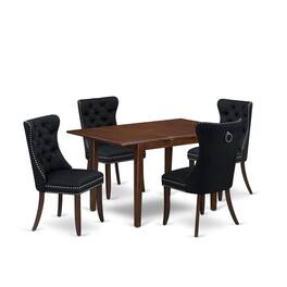 East West Furniture - 5 Piece Kitchen Set Consists of a Rectangle Dining Table with Butterfly Leaf - Mahogany