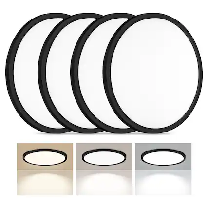 Front. Unique Bargains - 4pcs LED Flush Mount Ceiling Light 24W Ultra Thin Round White Lamp 3000K/4000K/6500K 3 Color Temperatures 12 Inch Wired - Black.