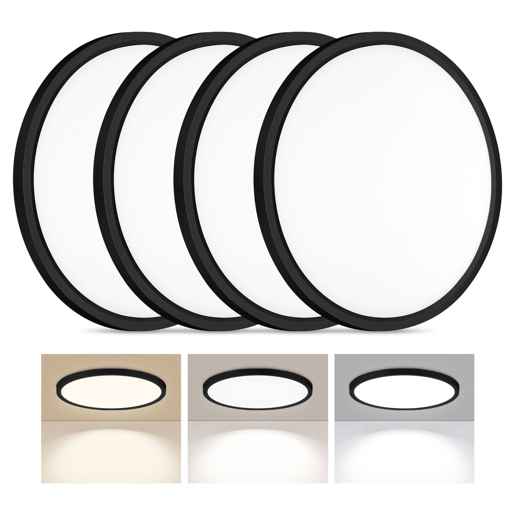 Front. Unique Bargains - 4pcs LED Flush Mount Ceiling Light 24W Ultra Thin Round White Lamp 3000K/4000K/6500K 3 Color Temperatures 12 Inch Wired - Black.