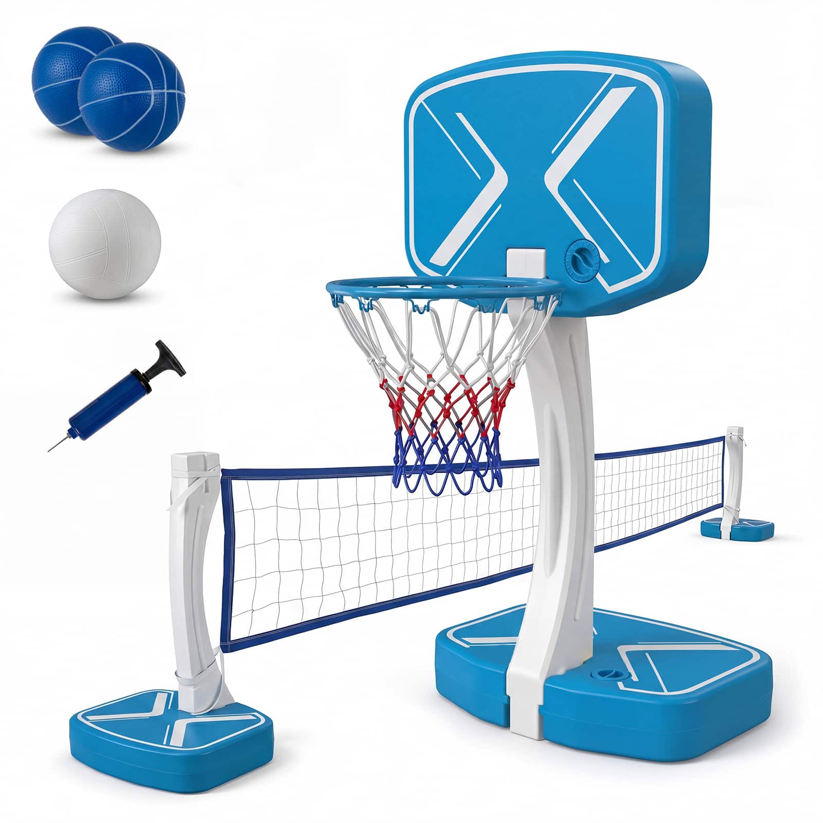 Costway - 2-in-1 Pool Basketball Hoop & Pool Volleyball Net with Weighted Base, 2 Basketballs - Blue + Red price history on PriceWatchPro