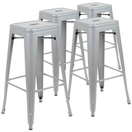 Alamont Home - 30" High Metal Indoor Bar Stool - Stackable Set of 4 - Silver