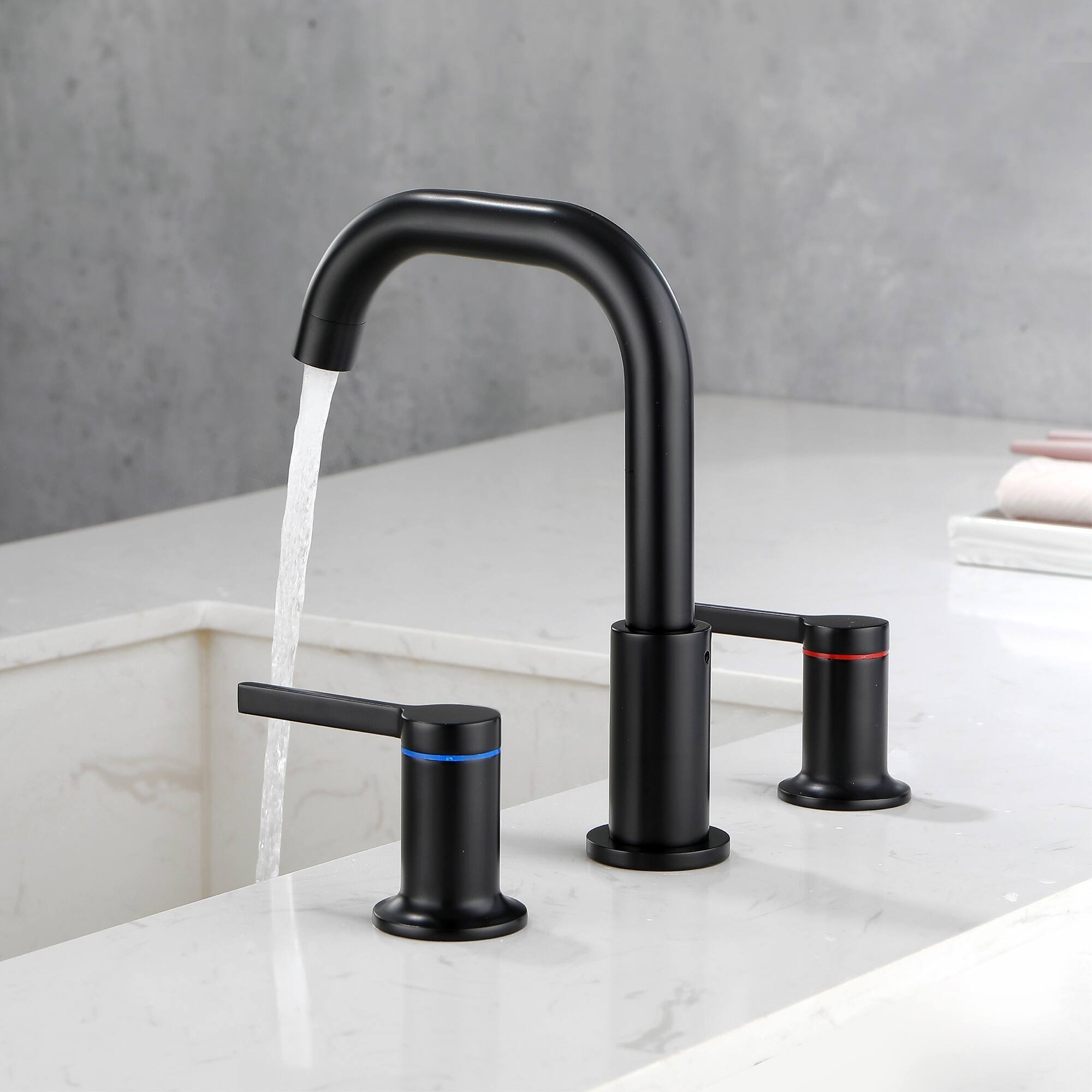 Alt View 3. Boyel Living - Matte Black Widespread Bathroom Faucet Dual Handle 360° Swivel Spout - Matte Black.
