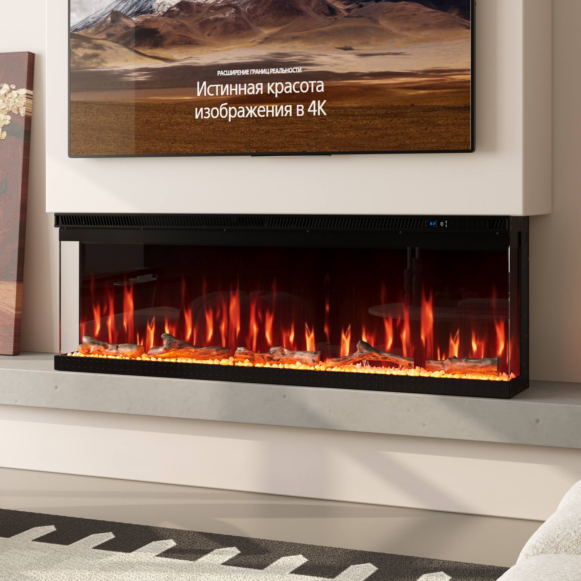 Angle. FUFU & GAGA - 50" 3-Sided Holographic Electric Fireplace with WiFi App Control 12 Flame Colors Timer & Dual Heat Settings - Black.