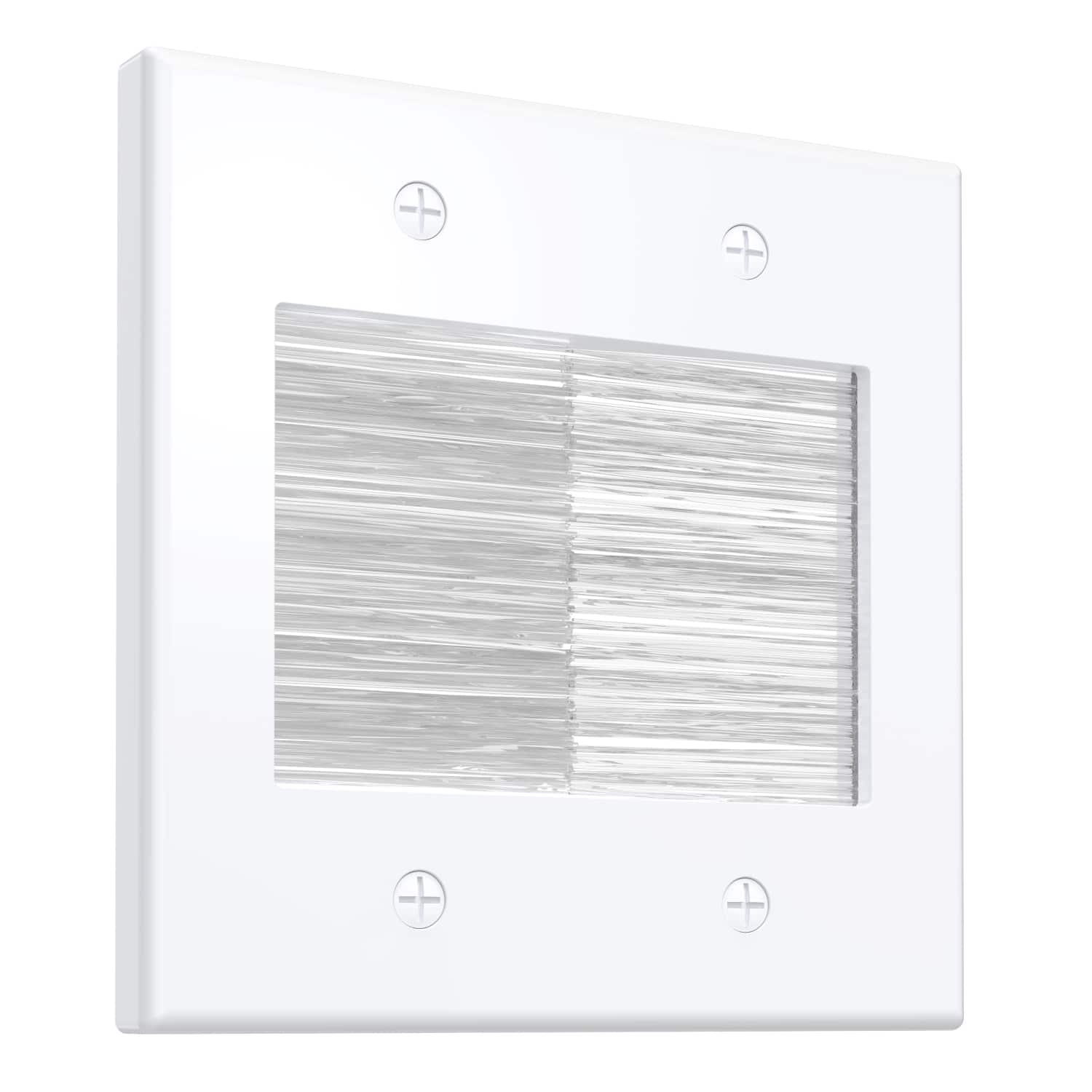 Fosmon - 2 Gang Brush Wall Plates Wire Hider, Cable Wall Plate for Cable Management, Double Gang Wall Plate for TV Pass Through - White