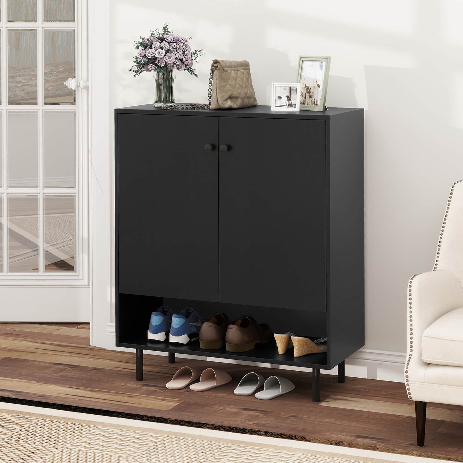 Gymax - Sideboard Buffet Cabinet 2-Door Kitchen Storage Cabinet w/ Adjustable Shelf - Black