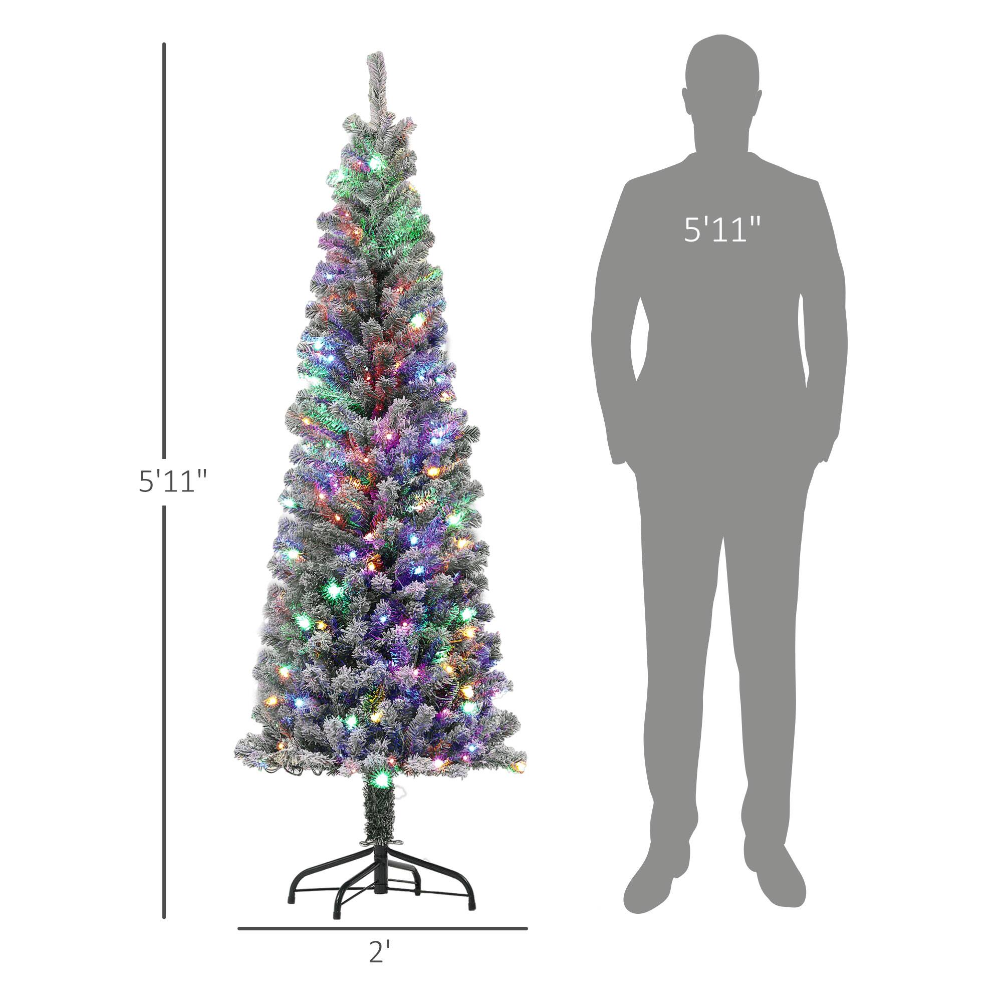 The text on the image shows a Christmas tree and a silhouette of a person. The tree is 5'11" tall and 2' wide. The person is 5'11" tall.