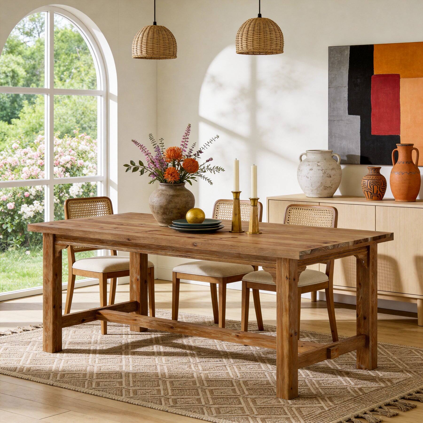 Angle. Tribesigns - Solid Wood Dining Table with Rectangular Top for Everyday Meals and Family Gatherings - Brown.