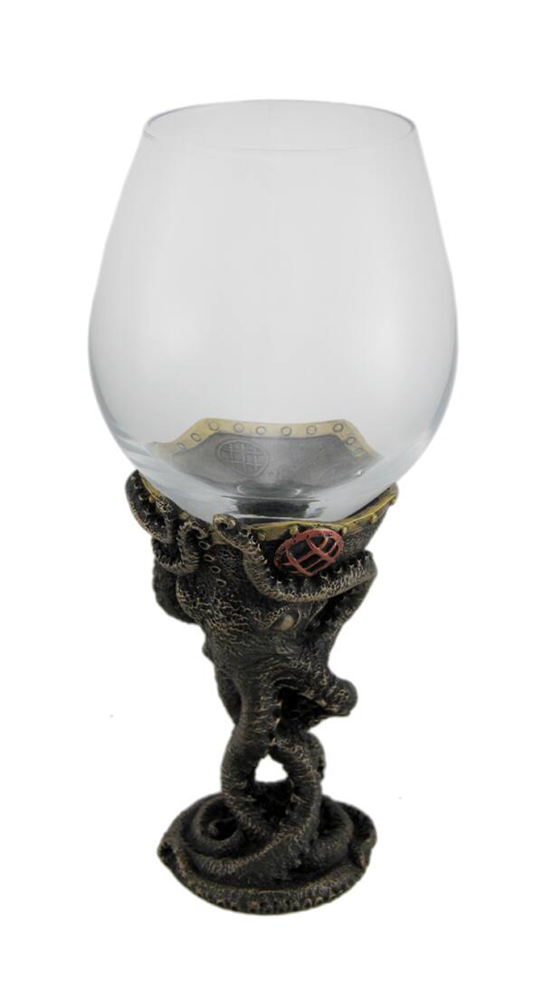 Front. Veronese Design - Bronze Finish Steampunk Deep Sea Diver Octopus Wine Glass - Bronze.
