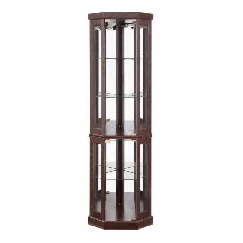 Alt View 4. LUCKY ONE - 15.31in Freestanding Corner Curio Cabinet with Glass Shelves LED Light Display for Wine Bar Collectibles - Cherry.