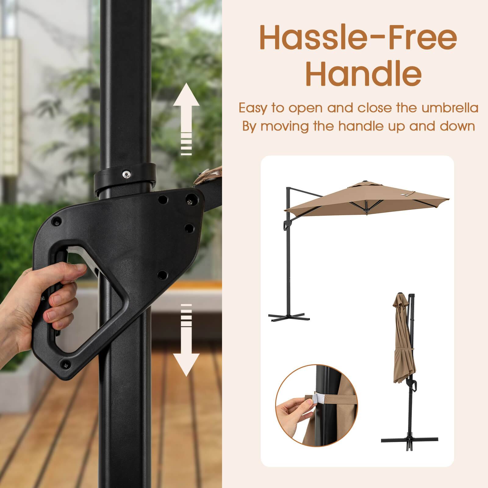 Hassle-Free Handle

Easy to open and close the umbrella by moving the handle up and down