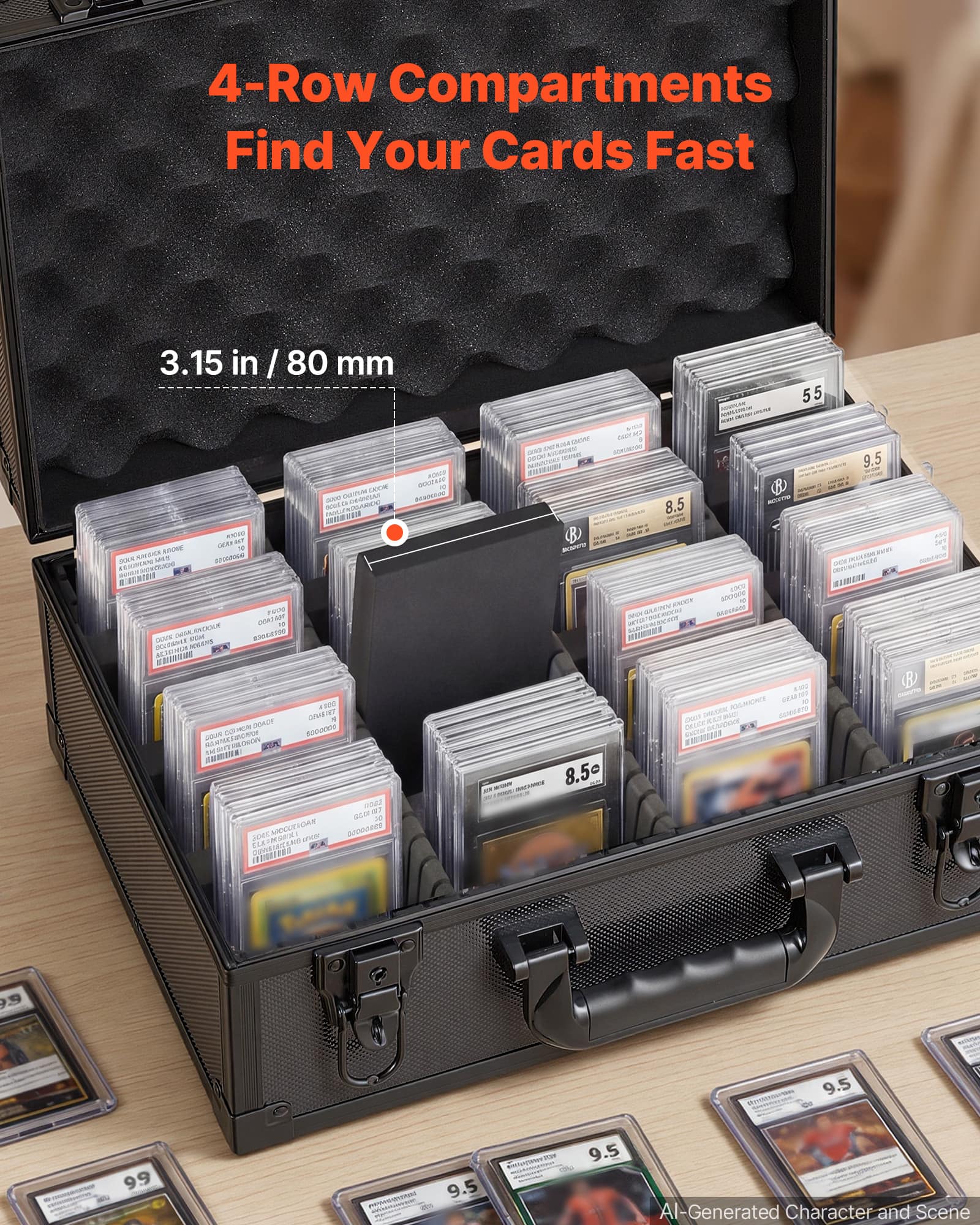 VEVOR Graded Card Case 4 Row 120 PSA Slab Storage Box with Secure