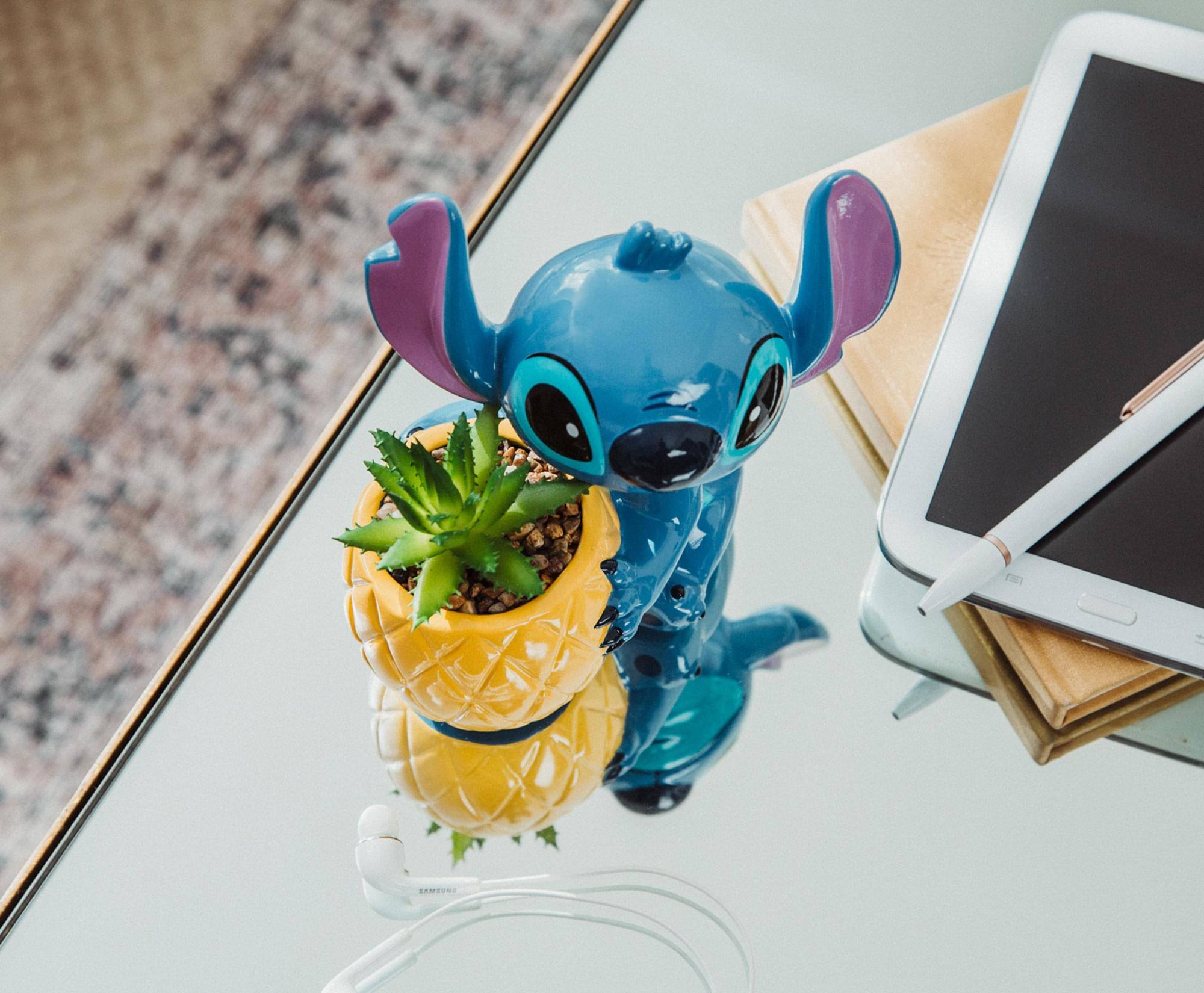 Alt View 4. Silver Buffalo - Disney Lilo & Stitch Pineapple 6-Inch Planter With Artificial Succulent - Blue.