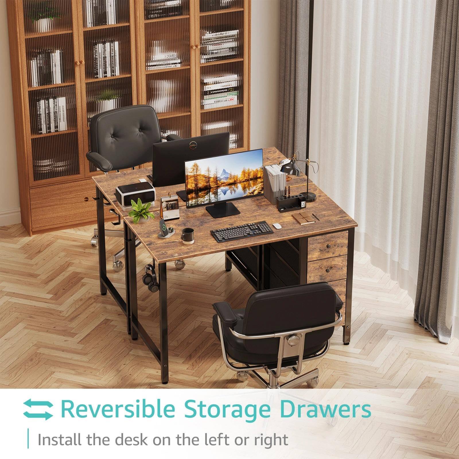 Reversible Storage Drawers  
Install the desk on the left or right
