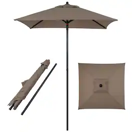 Gymax - 7 ft Patio Umbrella Market Umbrella w/ Push Button Opening Sturdy Metal Ribs - Brown