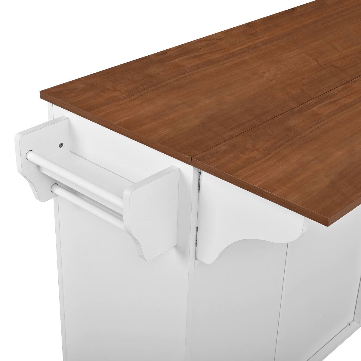 Alt View 6. Loheer - Loheer 54.2 inch mobile kitchen island rolling kitchen cart with trash bin cabinet white and walnut kitchen prep table - White+Walnut.