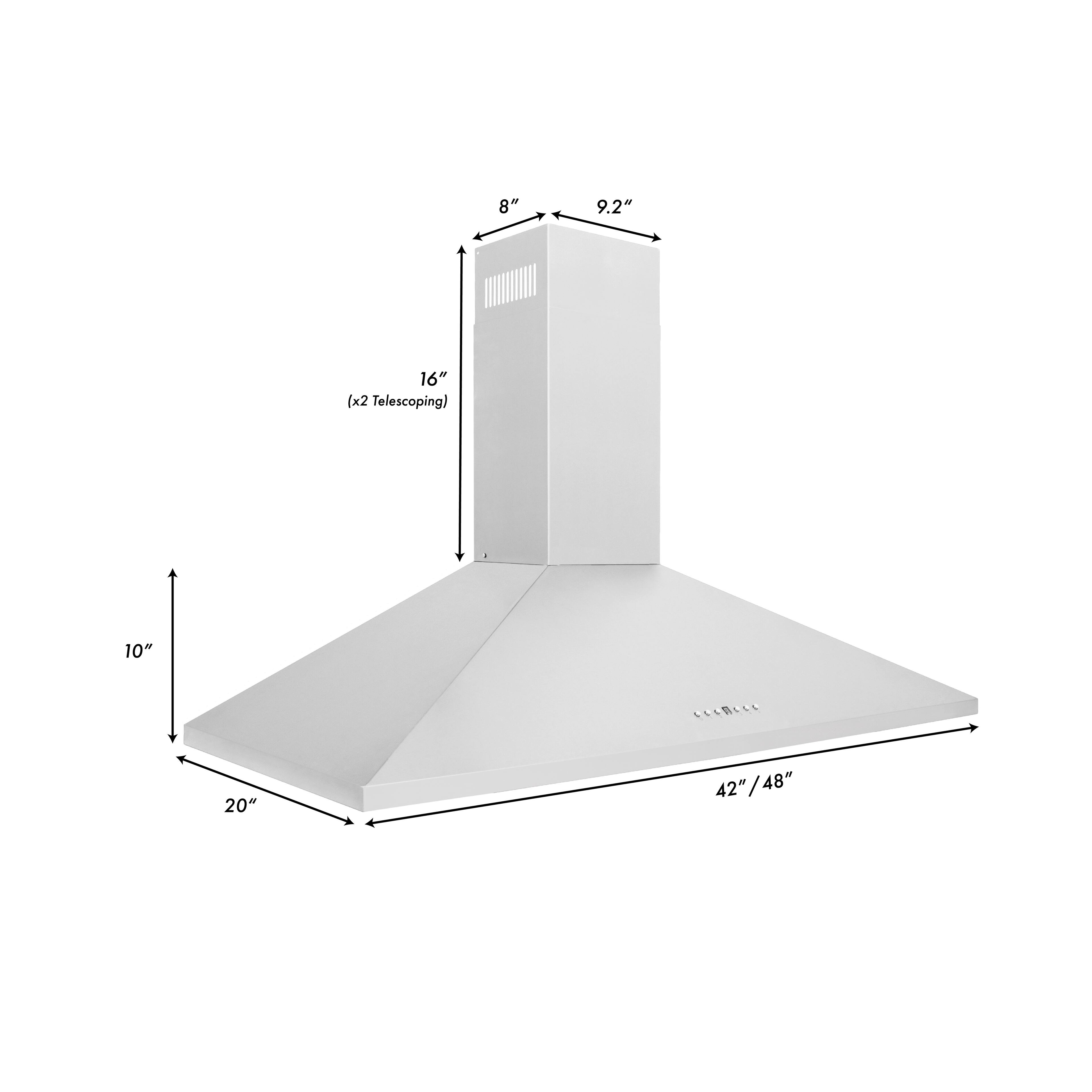 The image shows a white box with a height of 10 inches. The box is also described as having a telescoping feature, which allows it to extend up to 20 inches. The dimensions of the box are 8 inches by 9.2 inches.
