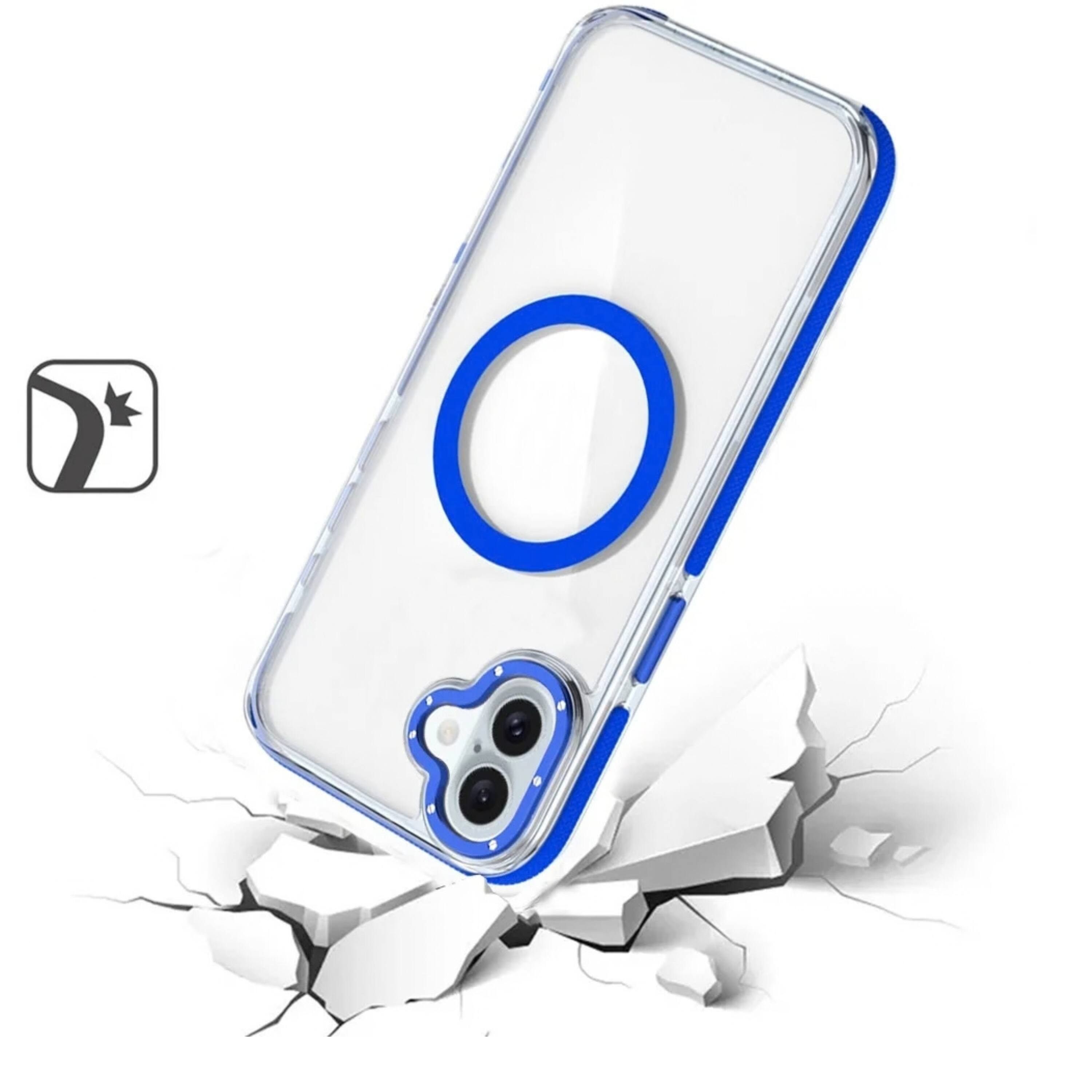 Left. Kitcheniva - Clear Shockproof Color Trim Phone Case With Tempered Glass For iPhone 16 6.1 Inch Blue - Blue.