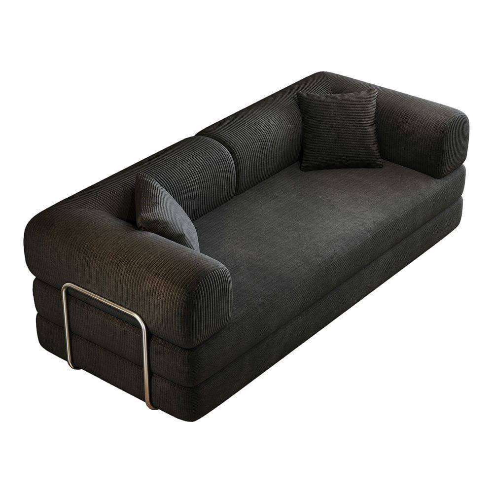 Alt View 6. Kadyn - 78.8" Convertible Floor Sofa Bed, Modular Sectional with Back Support Pillows, Corduroy Fabric - Black.