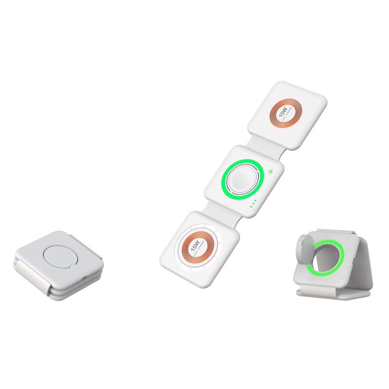 RISOKEYS - MagSafe Foldable 15W 3-in-1 Fast Wireless Charger - Portable Power Adapter for iPhone, Apple Watch & AirPods - White