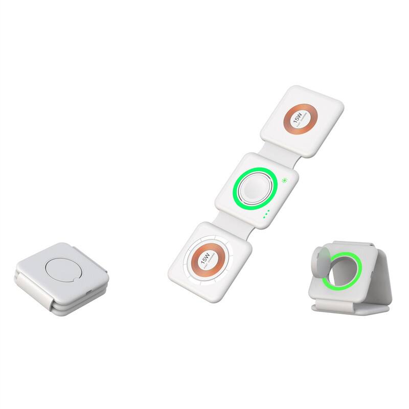 RISOKEYS - MagSafe Foldable 15W 3-in-1 Fast Wireless Charger - Portable Power Adapter for iPhone, Apple Watch & AirPods - White