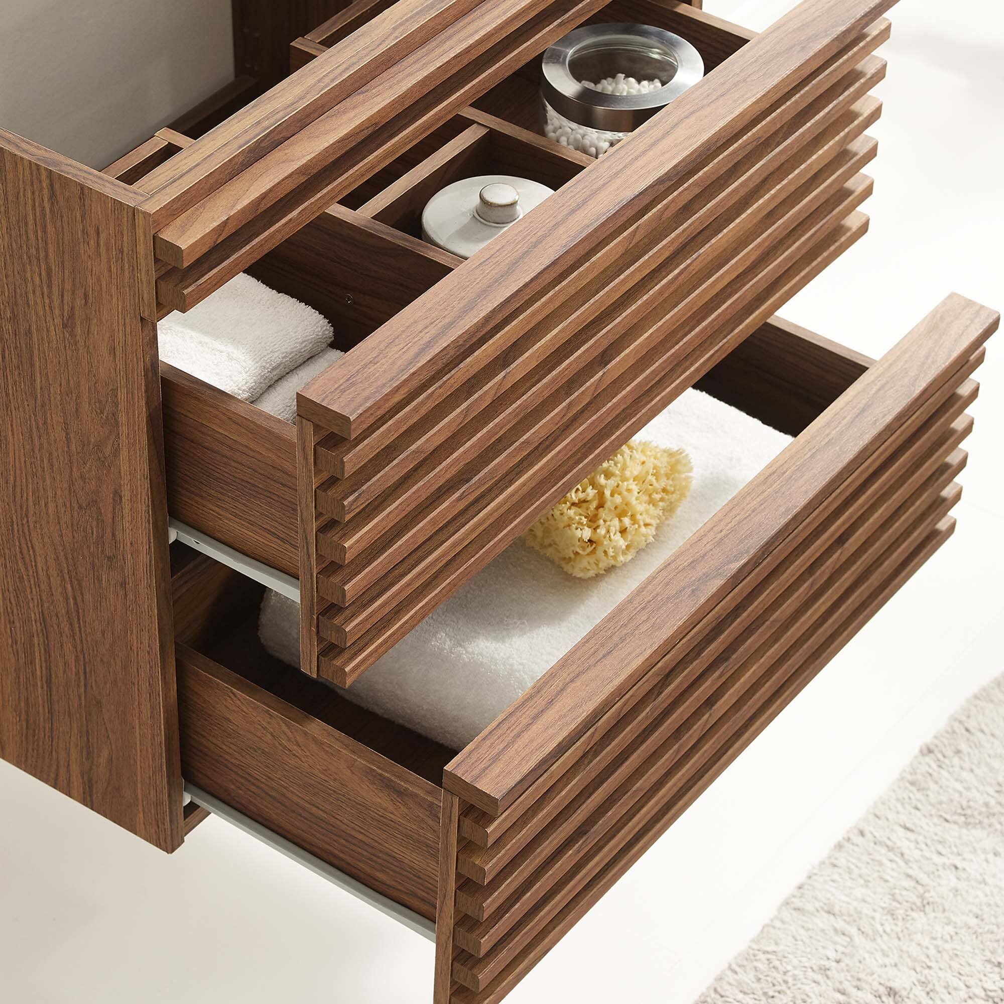 Left. Modway - Render Wall-Mount Bathroom Cabinet Basin Not Included by Modway - Walnut.