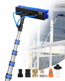 VEVOR - Water Fed Pole Kit, 30FT Solar Panel Cleaning Pole with Extendable Handle, 180° Rotatable Brush Head & 65.6FT Hose - Silver;Blue;Black