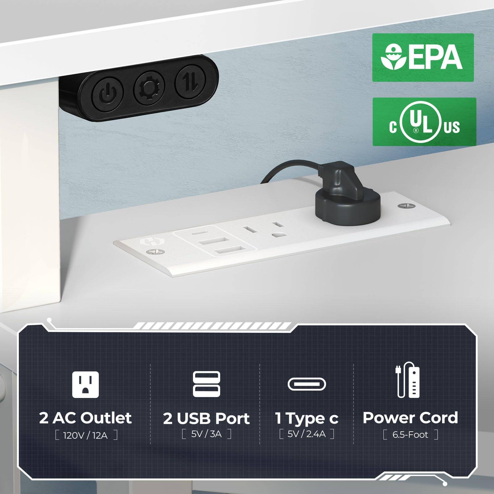 EPA C UL P L US  
2 AC Outlet [120V/12A]  
2 USB Port [5V/3A]  
1 Type C [5V/2.4A]  
Power Cord [6.5-Foot]