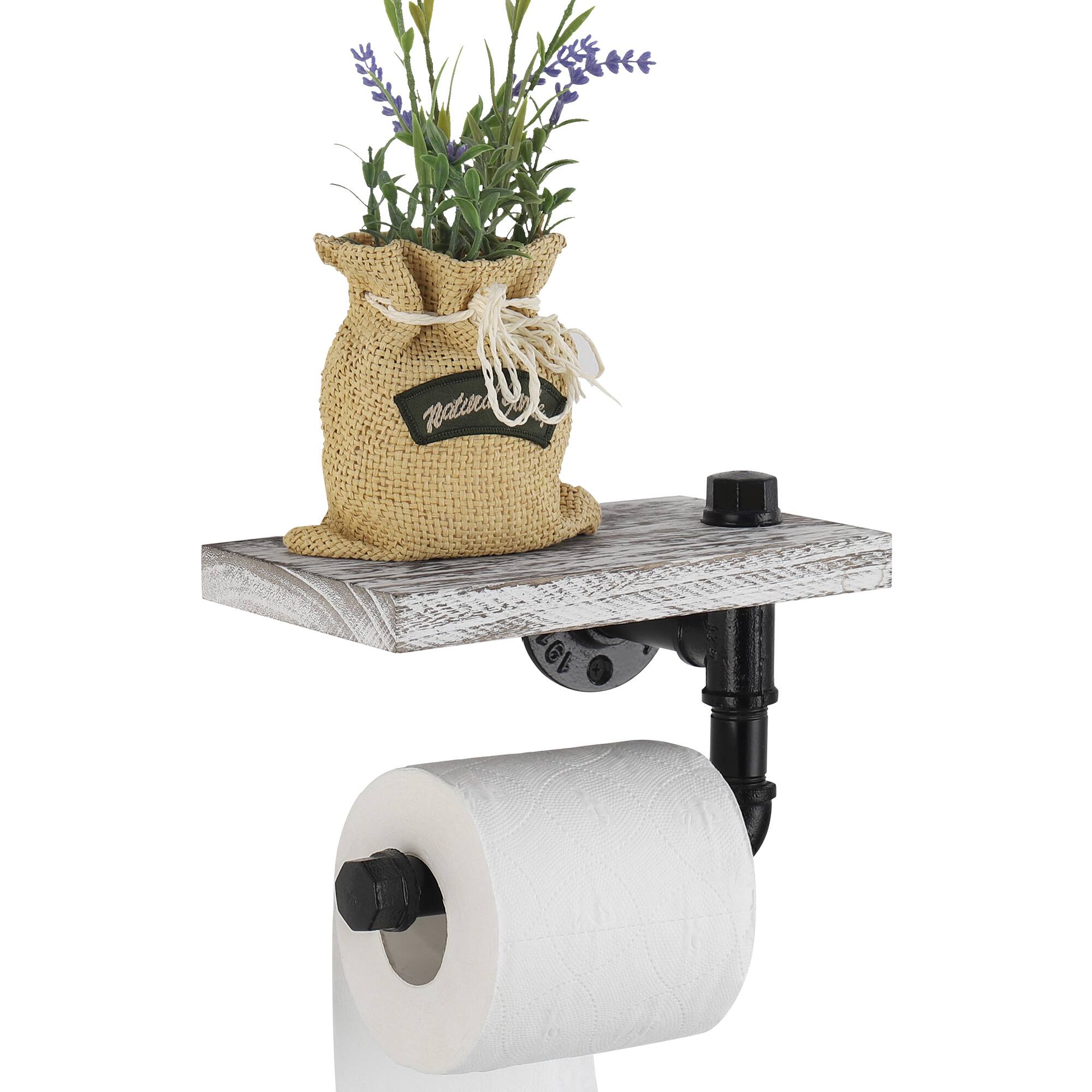 Front. Oumilen - Industrial Pipe Single Paper Towel Holder with White Washed Shelf – Wall Mounted for Kitchen Bathroom.