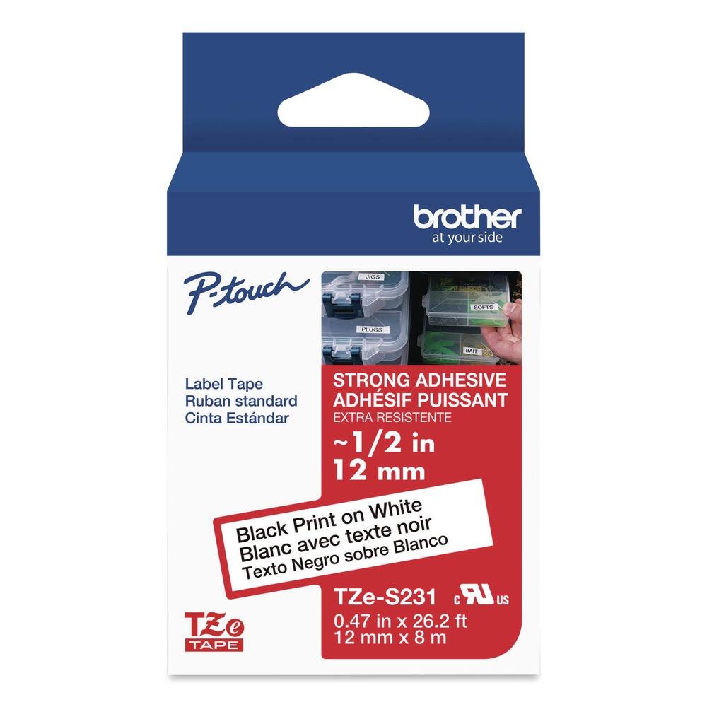 Brother - P-Touch TZES231G 0.47 in. x 26.2 ft. TZe Standard Adhesive Laminated Labeling Tape - Black on - White