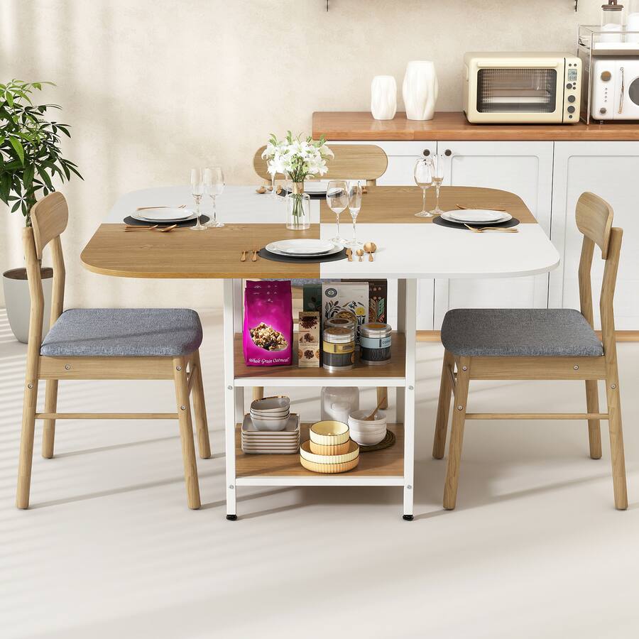 Gymax 47.5'' Square Dining Table w/Double colored Splice Desktop 2 Tier ...