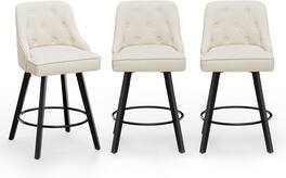 Winado - 26" H Swivel Barstools Upholstered Counter Stool with Back Kitchen High Chairs Counter Height Bar Stools with Cushion - Beige Fabric-Set of 3