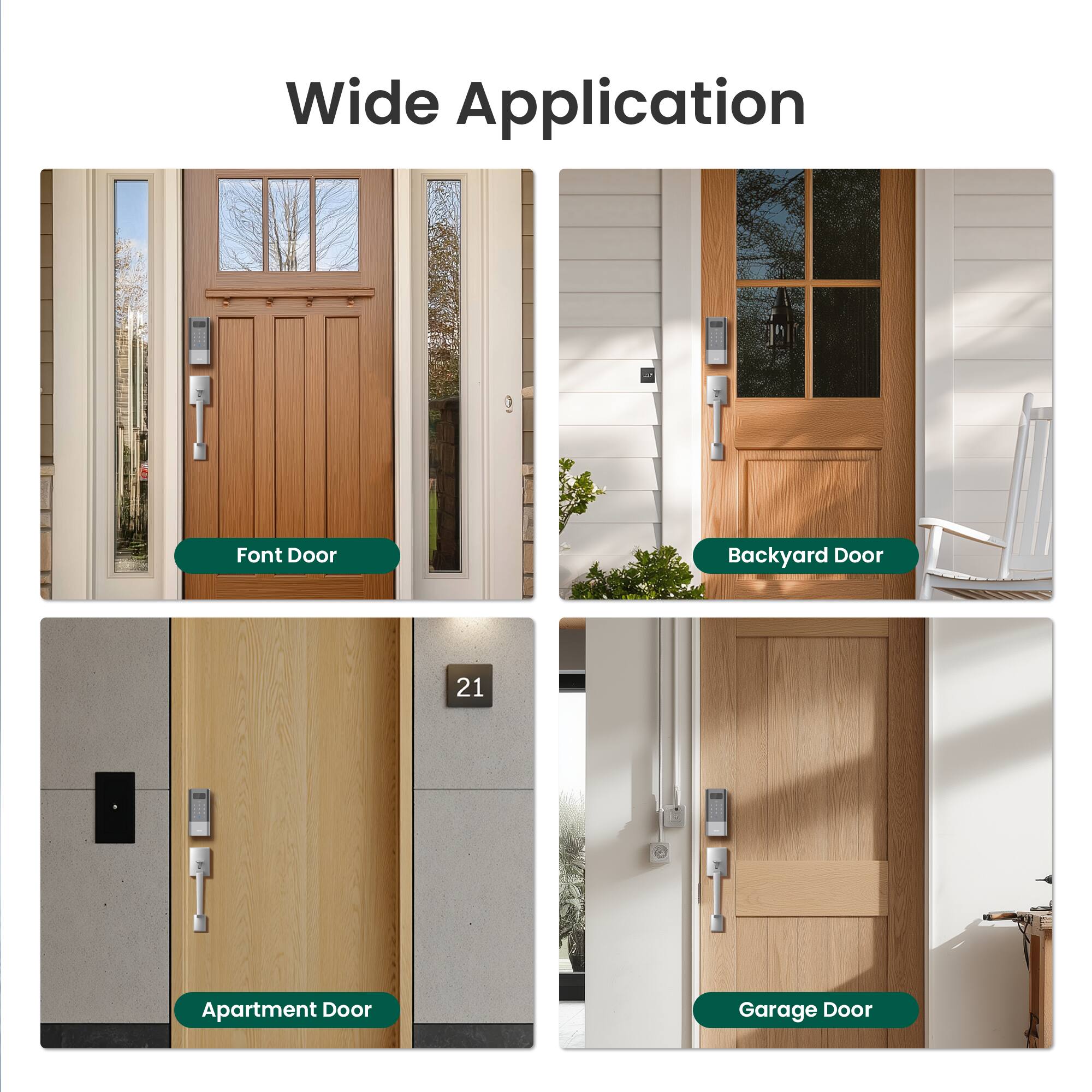 Wide Application

- Front Door
- Backyard Door
- Apartment Door
- Garage Door