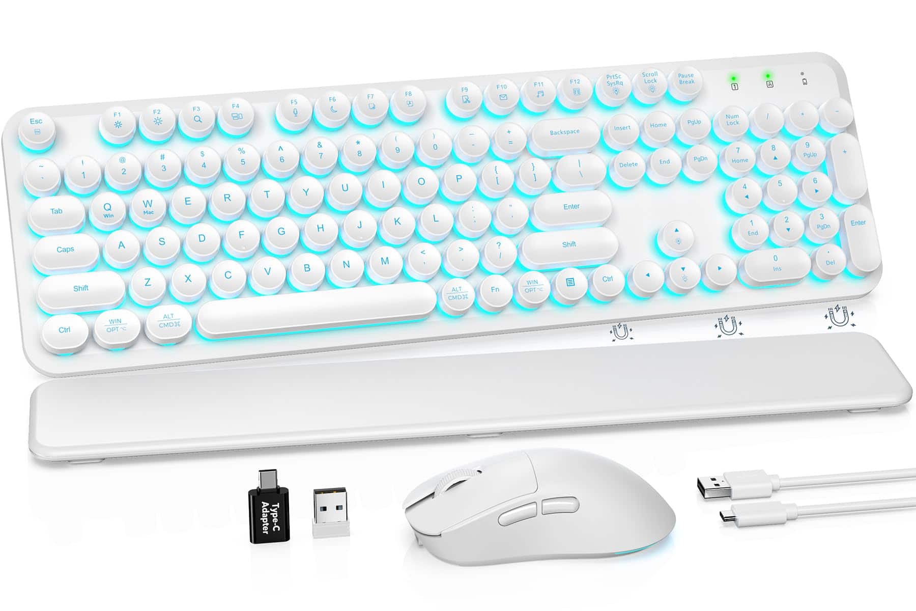 PRIMEPLUS - Wireless Keyboard & Mouse, Round Keycaps, Magnetic Wrist Rest, Retro Typewriter, 2.4G, Auto Sleep, Purple, Mac/Windows - Glowing White price history on PriceWatchPro