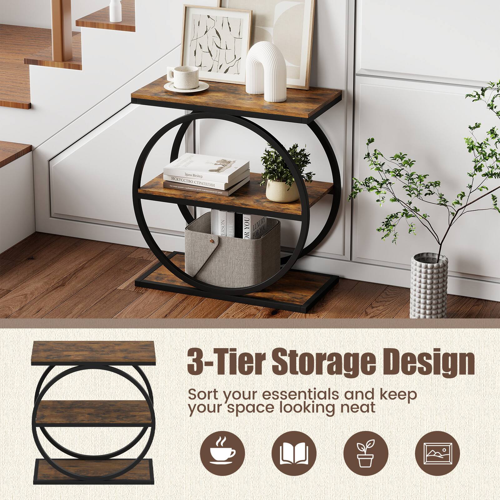 3-Tier Storage Design  
Sort your essentials and keep your space looking neat