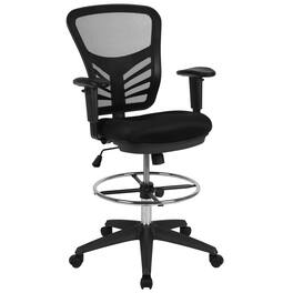 Emma + Oliver - Mid-Back Mesh Adjustable Ergonomic Drafting Chair, Task Chair - Black Mesh/Black Frame